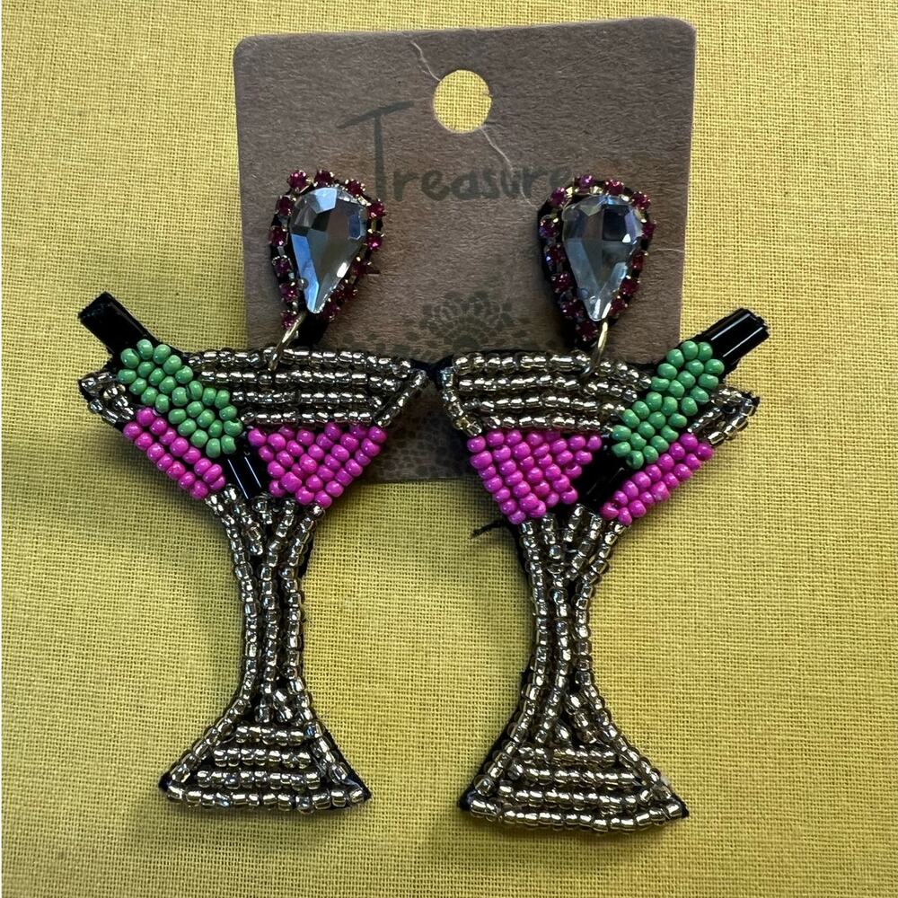 NWT Beaded Martini Drink Statement Earrings